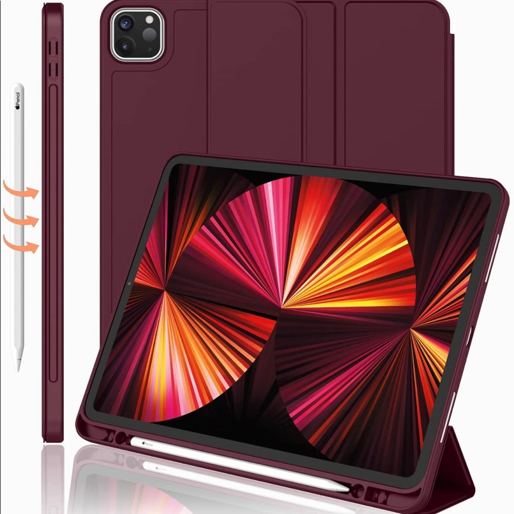Wine/Red iPad Pro 11 inch silicone case/cover with Apple Pencil holder